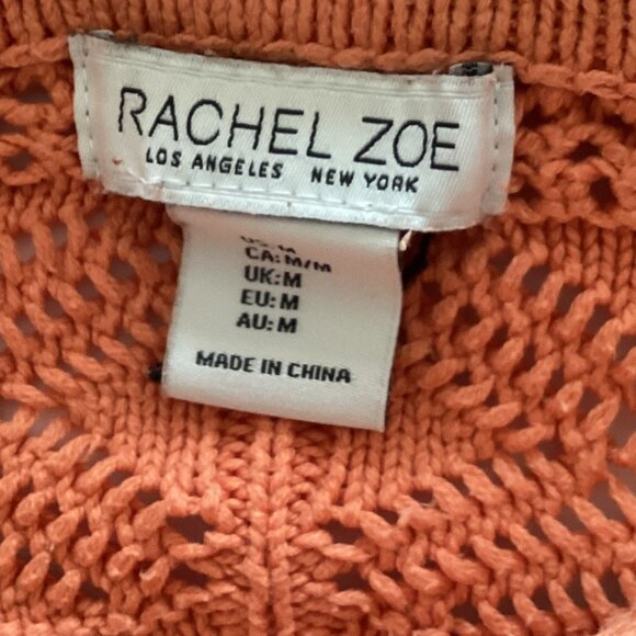 Rachel Zoe Women's Open Knit Orange Cardigan Button Front Collared Sweater Fall - Picture 6 of 7